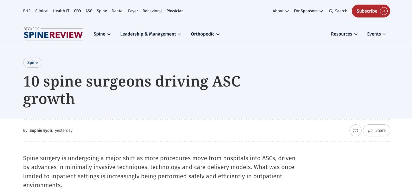 10 spine surgeons driving ASC growth